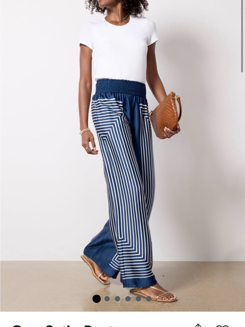 Evereve elastic waist print satin pants size large navy with white print